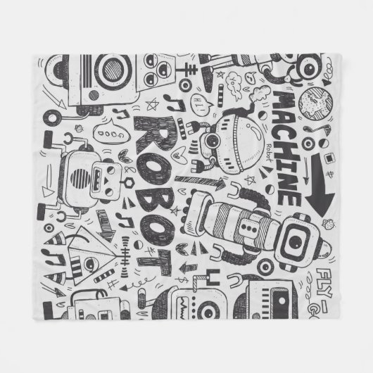 doedle robot element , illustrator line tools teke fleece deken (Voorkant (Horizontaal))