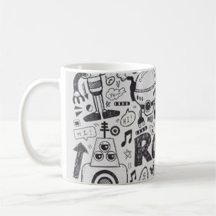 doedle robot element , illustrator line tools teke koffiemok
