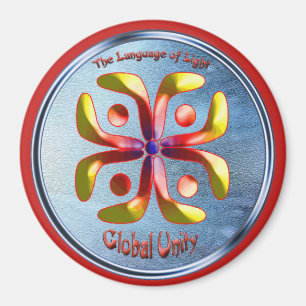 Doedling op het symbool van de Mondiale Eenheid Magneet