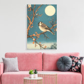 Doek Moonlit Bird on Blossom Branch Canvas Afdruk (Insitu (Woonkamer))