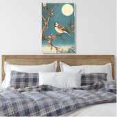 Doek Moonlit Bird on Blossom Branch Canvas Afdruk (Insitu (Slaapkamer))