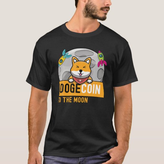 Doekoetsen op het moon Doge Rocket Crypto Meme T-shirt (Voorkant)