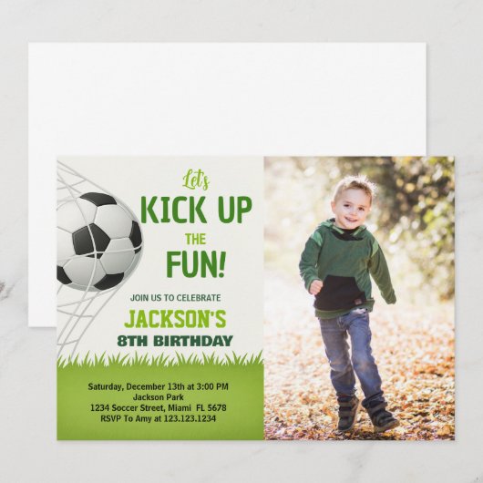 Doel! Voetbal Verjaardag Uitnodiging met foto (Voorkant / Achterkant)