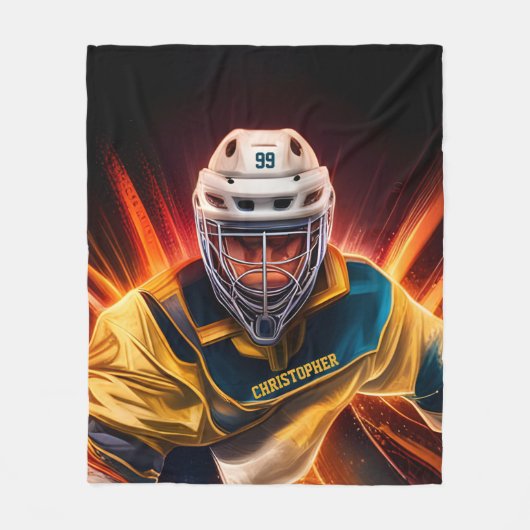 Doelman ijshockey met Jouw naam Goalie Fleece Deken (Voorkant)