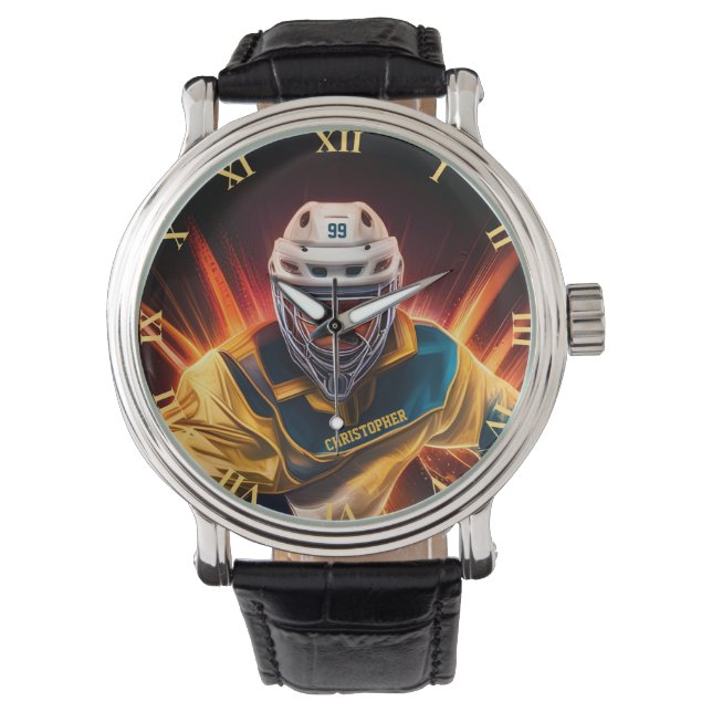 Doelman ijshockey met Jouw naam Goalie Horloge (Voorkant)