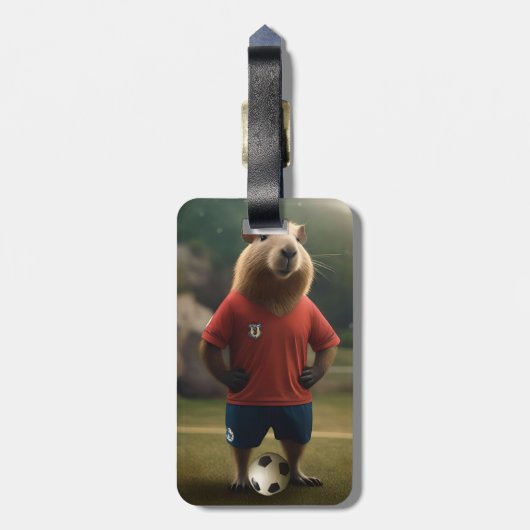 Doelpuntenmaker Capybara: de ultieme voetbalster! Bagagelabel (Achterkant verticaal)