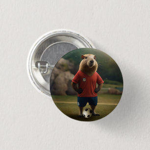 Doelpuntenmaker: de voetbalster Capybara Ronde Button 3,2 Cm