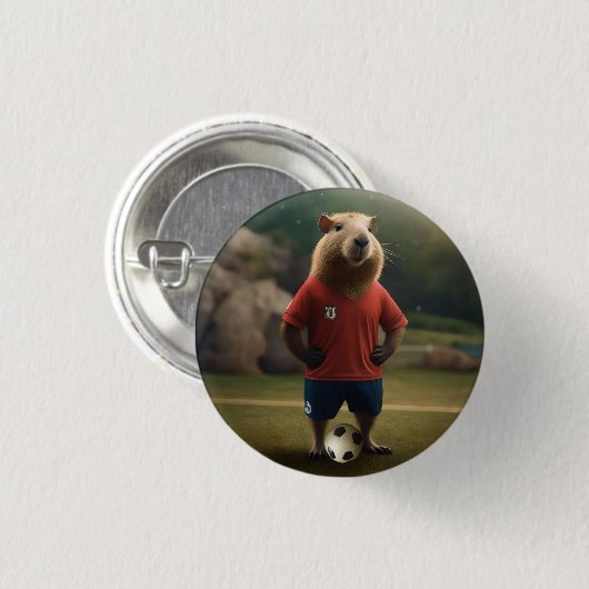 Doelpuntenmaker: de voetbalster Capybara Ronde Button 3,2 Cm (Voorkant /achterkant)