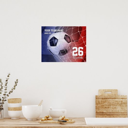 Doelstelling rode witte blauwe voetbal meisjes poster (Keuken)