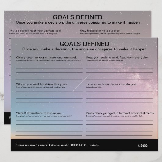 Doelstellingen gedefinieerd werkblad (Voorkant / Achterkant)