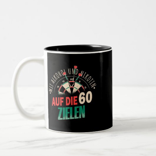 Doelwit met alcohol en nicotine bij de 60 darts tweekleurige koffiemok (Links)
