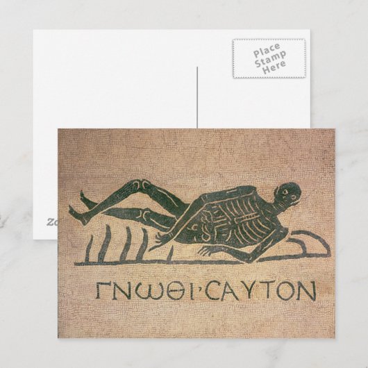 Doend leunen skelet met de titel 'weet het briefkaart (Voorkant / Achterkant)