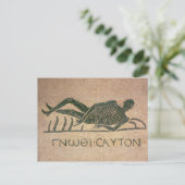 Doend leunen skelet met de titel 'weet het briefkaart (Staand voorkant)