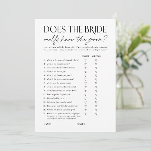 Does Bride Know the Groom? Shower Activity Card Kaart (Staand voorkant)