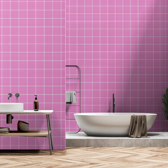 Doffe roze ruitjesplaid behang (Badkamer)