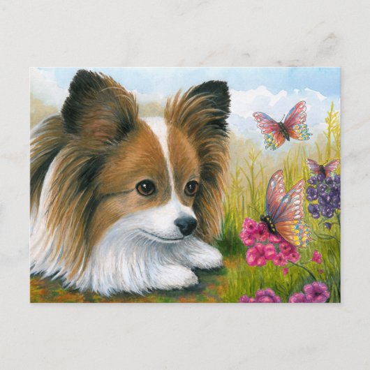Dog 123 Papillon hond met Butterflies Briefkaart (Voorkant)