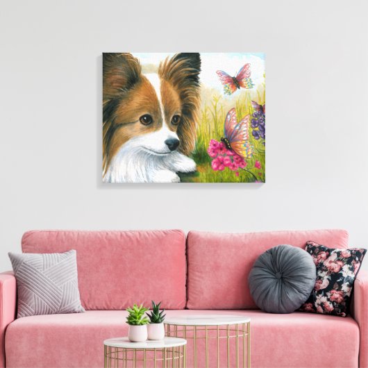 Dog 123 Papillon hond met Butterflies Canvas Afdruk (Insitu (Woonkamer))