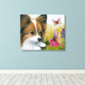 Dog 123 Papillon hond met Butterflies Canvas Afdruk (Insitu (Houten vloer))
