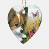 Dog 123 Papillon hond met Butterflies Keramisch Ornament (Links)