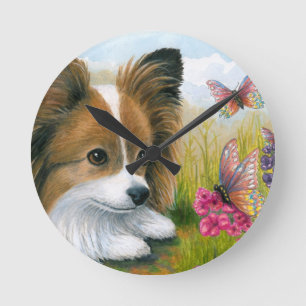 Dog 123 Papillon hond met Butterflies Ronde Klok