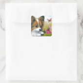 Dog 123 Papillon hond met Butterflies Vierkante Sticker (Tas)