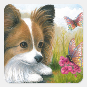 Dog 123 Papillon hond met Butterflies Vierkante Sticker