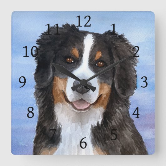 Dog 125 Bernese Mountain Vierkante Klok (Voorkant)