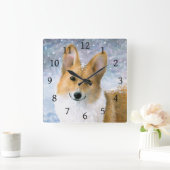 Dog 126 Corgi Snow Winter Blue Vierkante Klok (Huis)