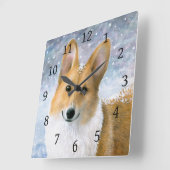 Dog 126 Corgi Snow Winter Blue Vierkante Klok (Hoek)
