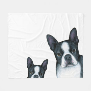 Dog 128 b/w Boston Terrier Fleece Deken