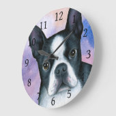 Dog 128 Boston Terrier Pink Blue background Grote Klok (Hoek)