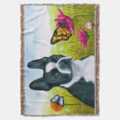 Dog 134 Boston Terrier Butterfly Flower Deken (Voorkant Verticaal)
