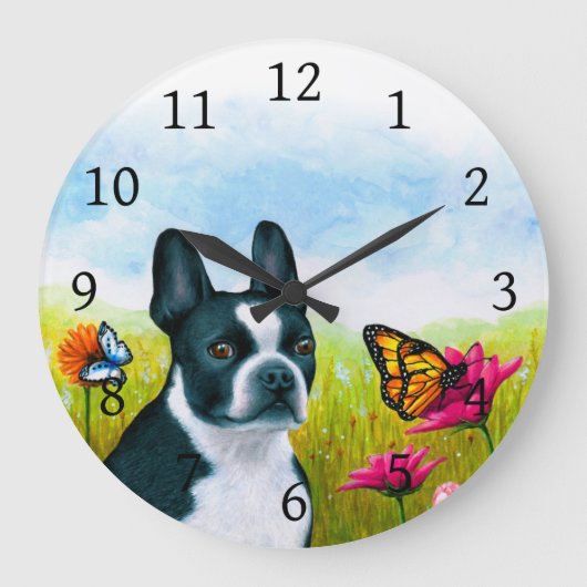 Dog 134 Boston Terrier-vlinderbloem Grote Klok (Voorkant)