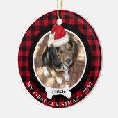 Dog 1e kerstfoto Buffalo Pset Santa Hat Keramisch Ornament (Links)