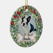 Dog 2 Sided 2 Photo Red Berry Wreatname Year Keramisch Ornament (Rechts)