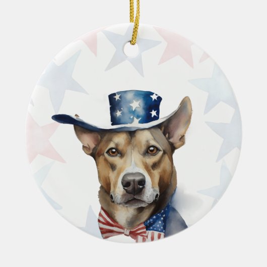 Dog, 4th of july Personalized Keramisch Ornament (Voorkant)