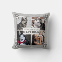 Dog 5 Foto Collage Paw Print Heart Grau Kussen