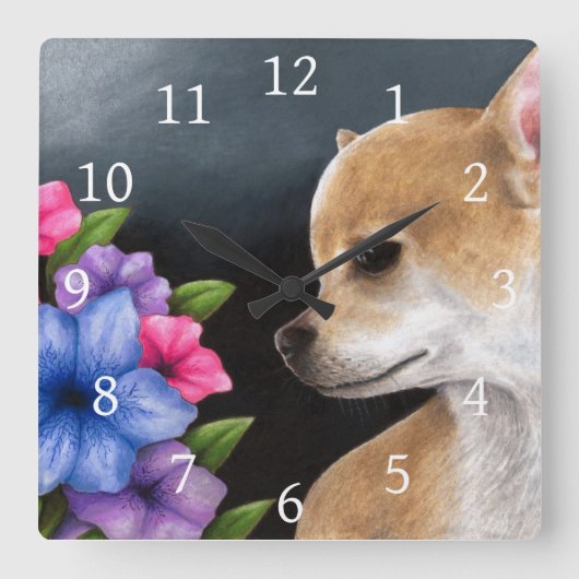 Dog 77 Chihuahua Vierkante Klok (Voorkant)