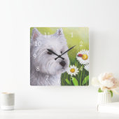Dog 83 White Westie Vierkante Klok (Huis)