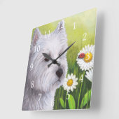 Dog 83 White Westie Vierkante Klok (Hoek)