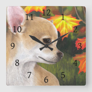 Dog 84 Chihuahua Herfst herfst Vierkante Klok