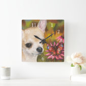 Dog 85 Chihuahua Butterfly Vierkante Klok (Huis)