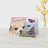Dog 92 Chihuahua Butterfly Note Card/Wenskaart Kaart (Gele Bloem)