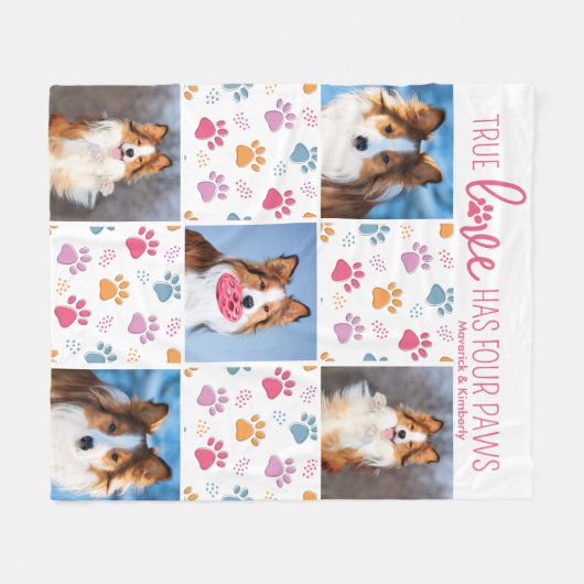 Dog Aangepast 5-pet foto Roze handschrift Afdrukqu Fleece Deken (Voorkant (Horizontaal))