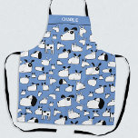 Dog aangepast schort<br><div class="desc">Het patroon van de tekenfilmhond van de vun op een blauwe achtergrond, die in het ontwerphulpmiddel kan worden veranderd. Verander de naam om te personaliseren. Originele kunst van Nic Squirrell. Ideaal voor hondenmoeders en -vaders en dier- en dierenliefhebbers.</div>