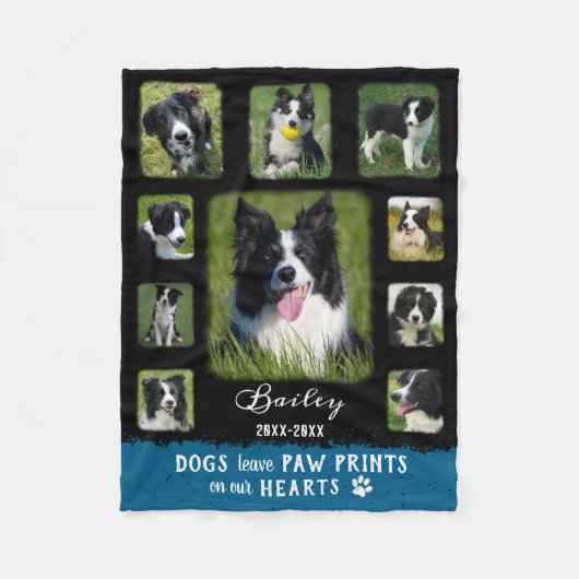 Dog Aangepaste foto Collage Faded Borden Zwart Bla Fleece Deken (Voorkant)