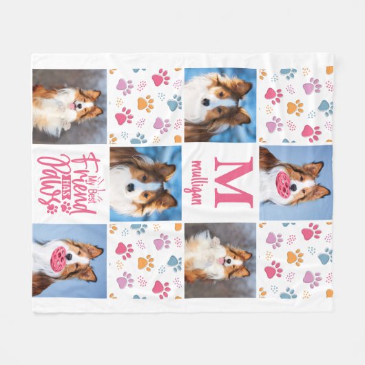 Dog - Aangepaste foto's met zes pagina's Roze kleu Fleece Deken (Voorkant (Horizontaal))
