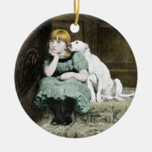 Dog Adoring Girl Keramisch Ornament