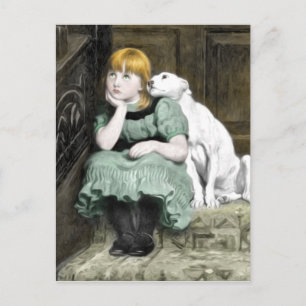 Dog Adoring Girl Victoriaans Painting Briefkaart