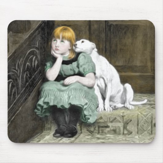 Dog Adoring Girl Victoriaans Painting Muismat (Voorkant)